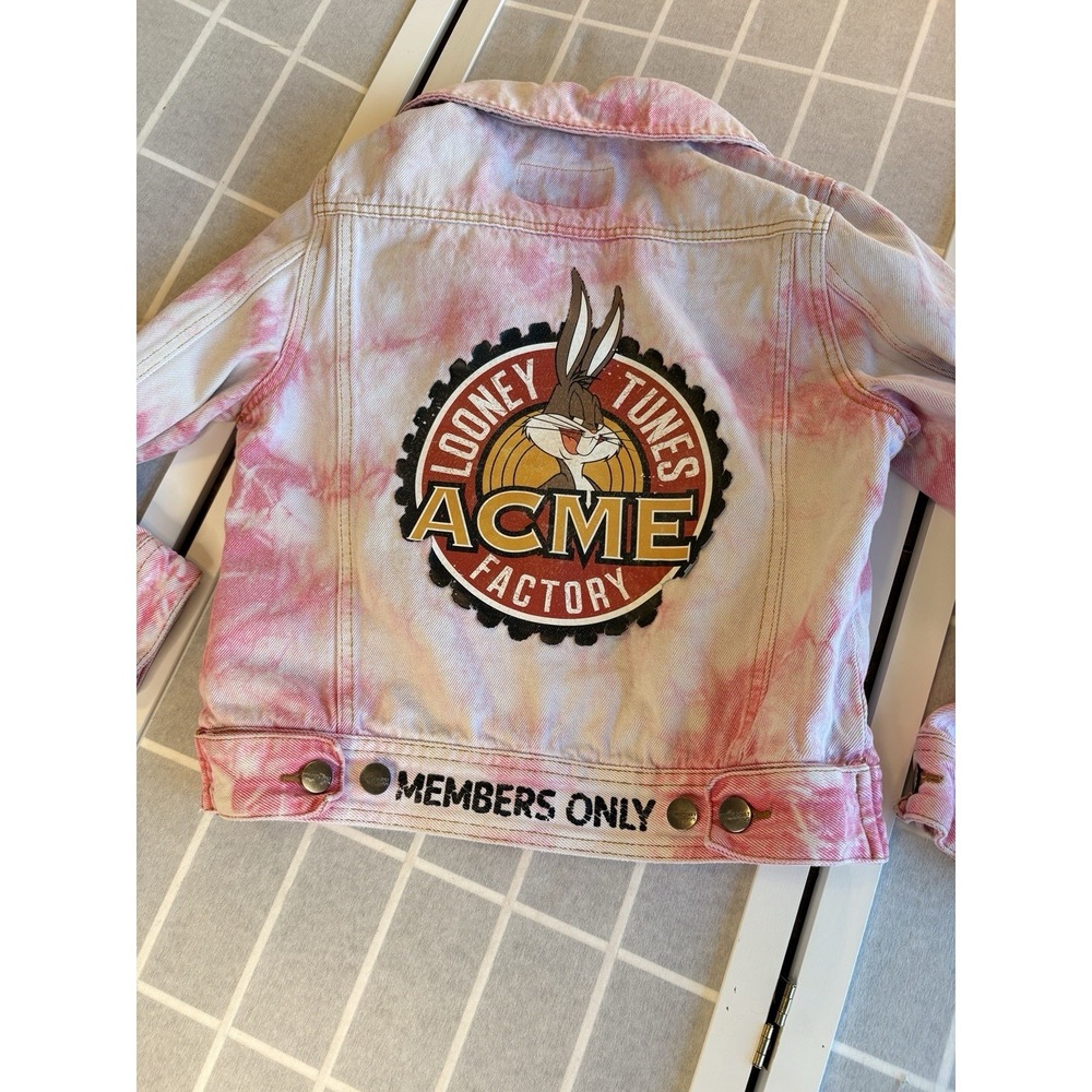 Members Only Looney Tunes Pink Tie Dye Denim Jacket Bugs Bunny Acme Factory Smal